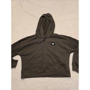 Under Armour Project Rock Hoodie Womens Large Green Full Zip Cropped Hooded